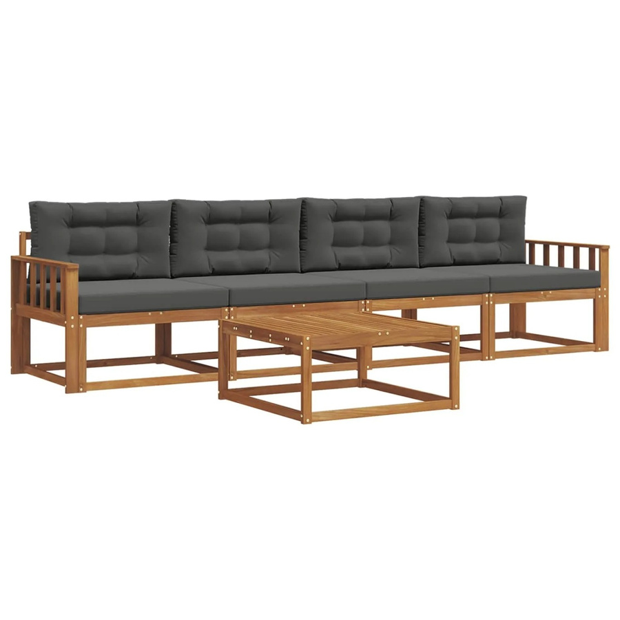 vidaXL Outdoor-Sofagarnitur aus Akazienholz mit Kissen in Anthrazit und Natur - Bild 2
