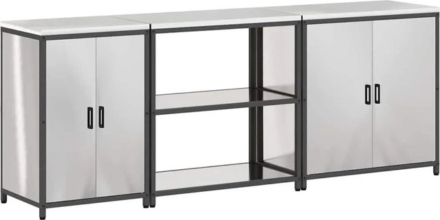 vidaXL Aufbewahrungsset für die Küche aus Metall in Silber mit Regalen und Türen - Bild 1