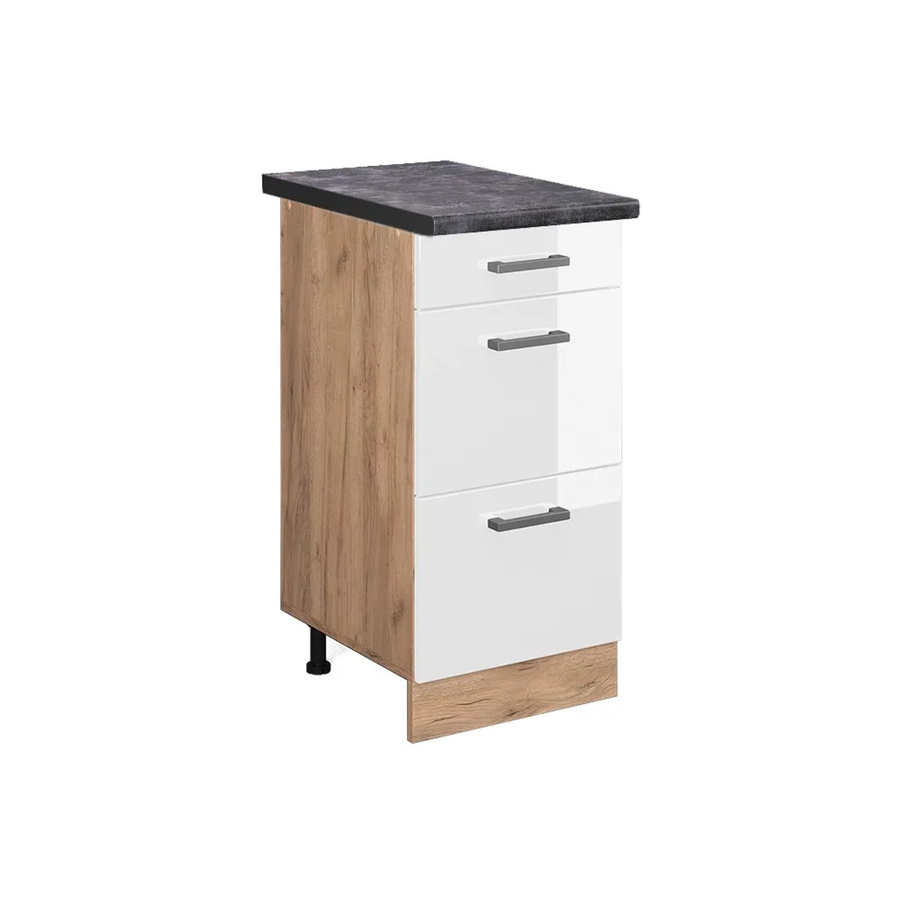Vicco Küchenunterschrank R-Line in Weiß Hochglanz und Goldkraft Eiche mit Schubladen in Anthrazit, Breite: 40 cm, Höhe: 60 cm, Tiefe: 55 cm - Bild 2