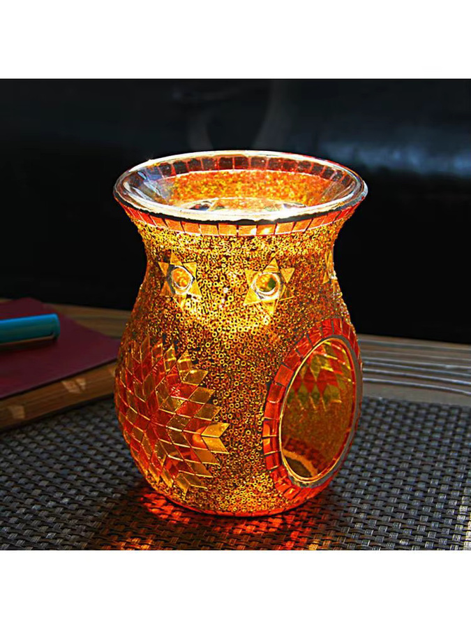 Kesoto Ölbrenner und Wachsschmelzer aus Glas in Weiß und Multicolour, geometrisches Design für Teelichter - Bild 2