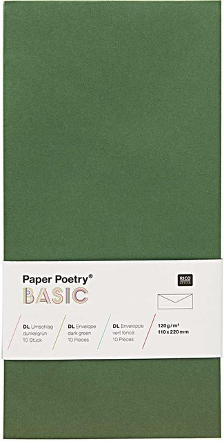 Rico Design Paper Poetry Kuvert Basic DL, 10 Stück, Dunkelgrün - Bild 1