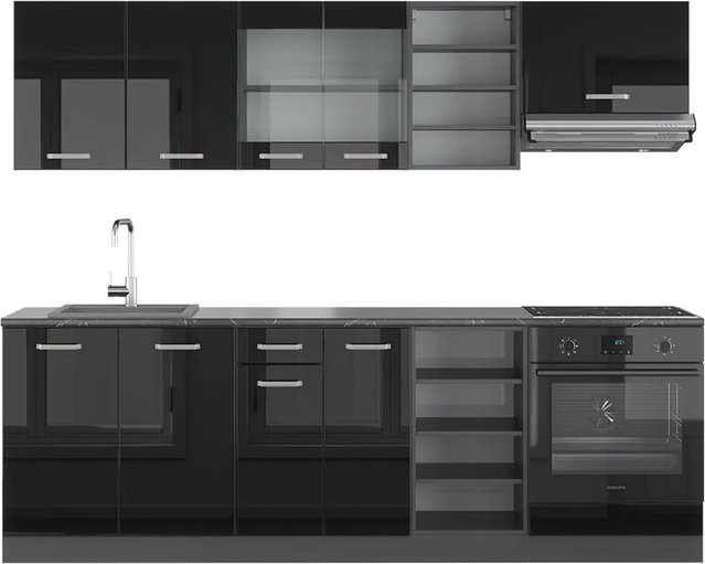 Vicco R-Line Küchenzeile modern in Schwarz Hochglanz und Anthrazit, Breite: 240 cm - Bild 1