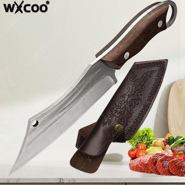 WXCOO Profi Küchenmesser aus geschmiedetem Edelstahl, 14 cm Abbeinmesser mit Schutzhülle, Silber - Bild 1