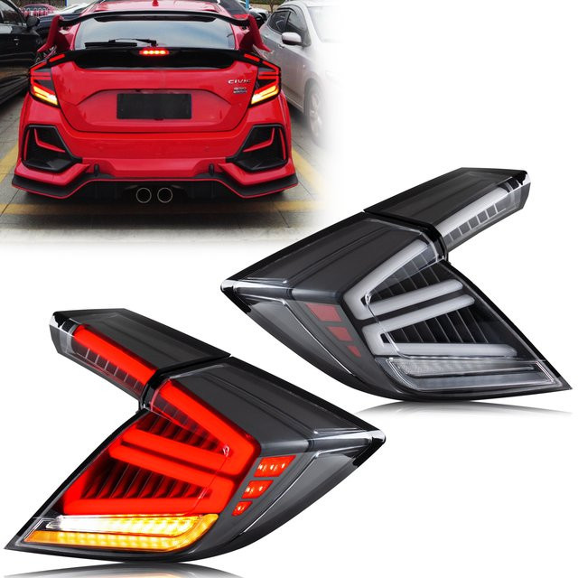 LED-Rückleuchten für Honda Civic 2016–2021 Schrägheck Typ R FK6 FK7 FK8 FK9 mit sequentiellen Blinkern in Transparent und Rot - Bild 1