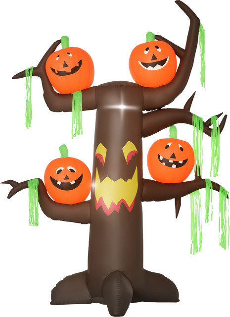 HOMCOM Halloween Luftfigur Aufblasbarer Spukbaum mit Kürbis und LED Beleuchtung, Orange, B/T/H: 180 x 80 x 240 cm - Bild 1