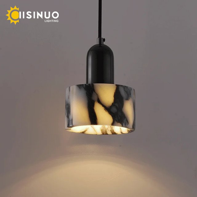 IISINUO Marmor-Pendelleuchte in Schwarz, verstellbare Hängelampe mit E27 Fassung für Wohnzimmer und Schlafzimmer - Bild 1