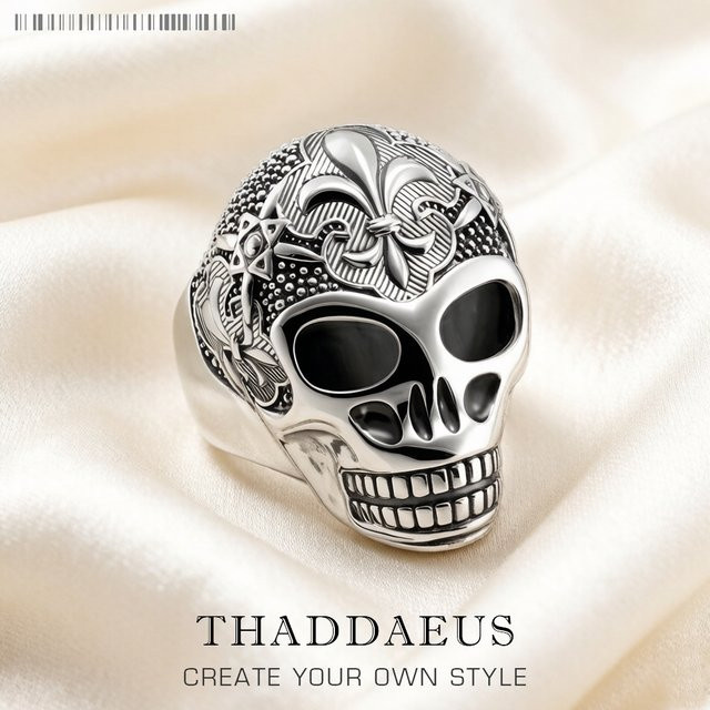 Thaddaeus Ring, Lilienschädel, 925 Silber, Schwarz, Unisex - Bild 1