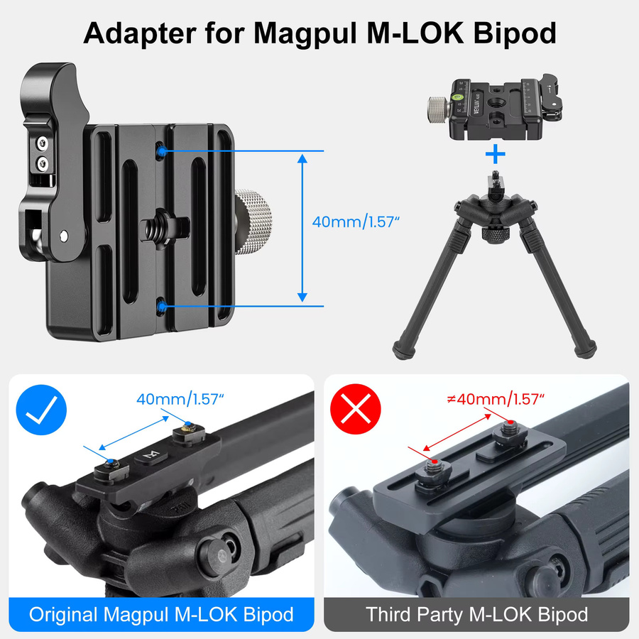 WEYLLAN AL60 Schnellspannklemme Arca Swiss Hebelklemme in Schwarz für Magpul Mlok Bipod und Mlok Schienen mit Q.R Plattenadapter - Bild 6