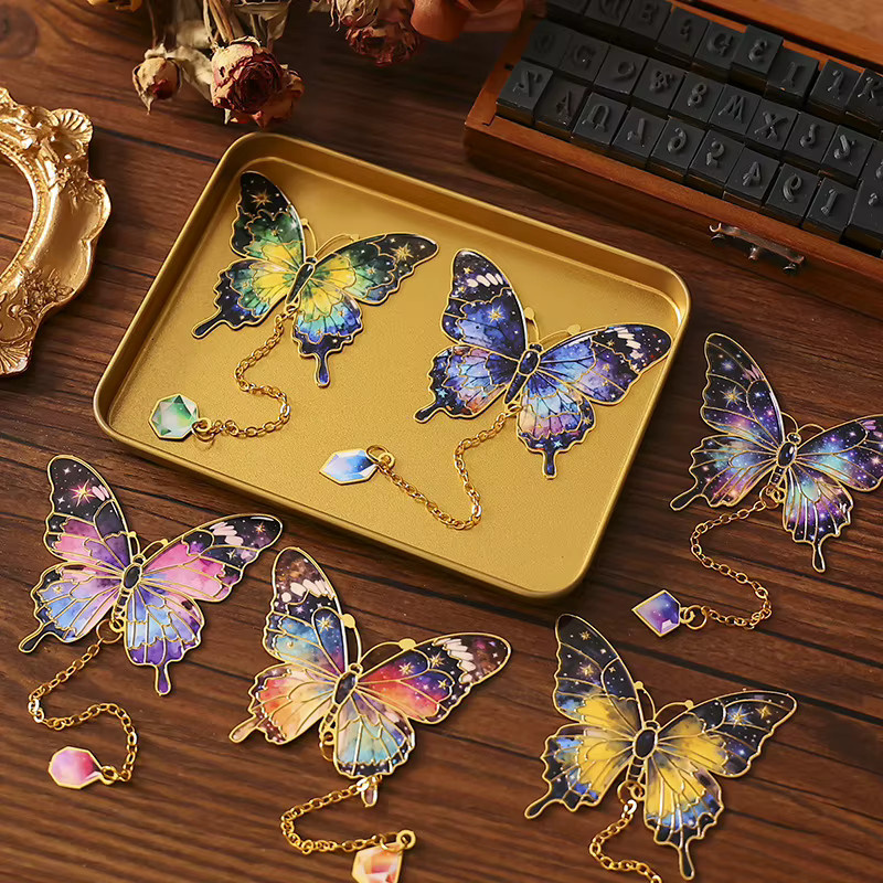 6style Metall-Lesezeichen mit Schmetterling im Retro-Ölgemälde-Stil, Mehrfarbig - Bild 2
