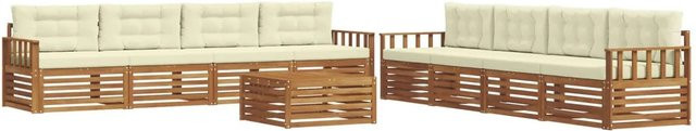vidaXL Outdoor-Sofagarnitur aus Akazienholz mit Kissen, 9-teiliges Set in Natur und Creme - Bild 1