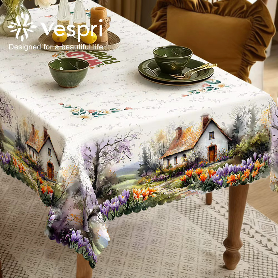 Vespri Oster-Tischdecke mit Frühlings-Blumenmuster in Pastellweiß und Lila aus Polyester - Bild 3