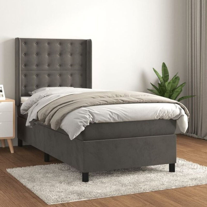 Vidaxl Boxspringbett mit Matratze aus Samt in Anthrazit, B/T/H: 90 x 190 x 128 cm - Bild 1
