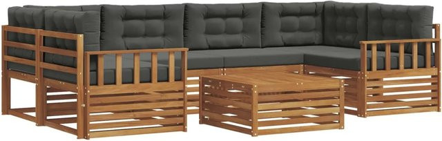 vidaXL Outdoor-Sofagarnitur 8-teilig aus Akazienholz mit Kissen in Anthrazit und Natur - Bild 1