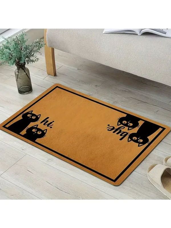 VIKAMA Katzen-Willkommensmatte mit Hi-Bye-Aufdruck, rutschfeste Fußmatte für Innen und Außen, Braun, B/T: 60 x 40 cm - Bild 2