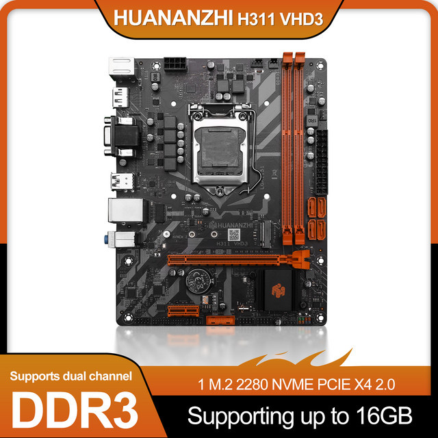 HUANANZHI H311 VHD3 Motherboard DDR3 mit M.2 2280 NVMe und PCIEX4, unterstützt Intel LGA1151 6./7./8./9. Generation, Schwarz - Bild 1