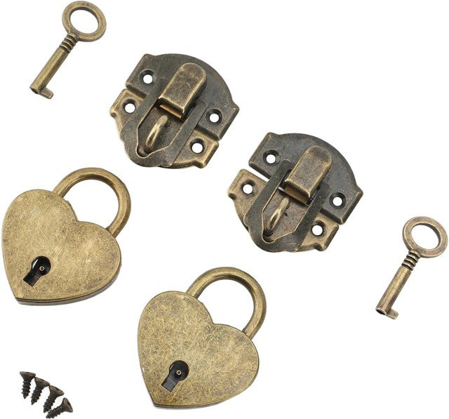 GoolRC Set aus 2 Riegeln und Vorhängeschloss in Bronze aus Zinklegierung mit herzförmigem Verschluss - Bild 1