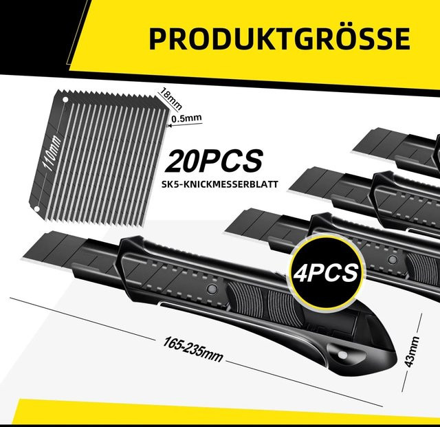 CCLIFE Abbrechmesser Set 18mm in Schwarz mit 20 Klingen aus Carbonstahl und Teppichschneider - Bild 1