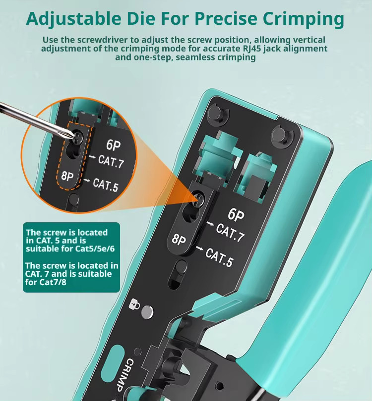 SAMZHE RJ45 Crimpzange für Cat6, Cat5 und Cat5e Ethernet LAN Stecker in Blau mit Ersatzklingen-Zubehör - Bild 2