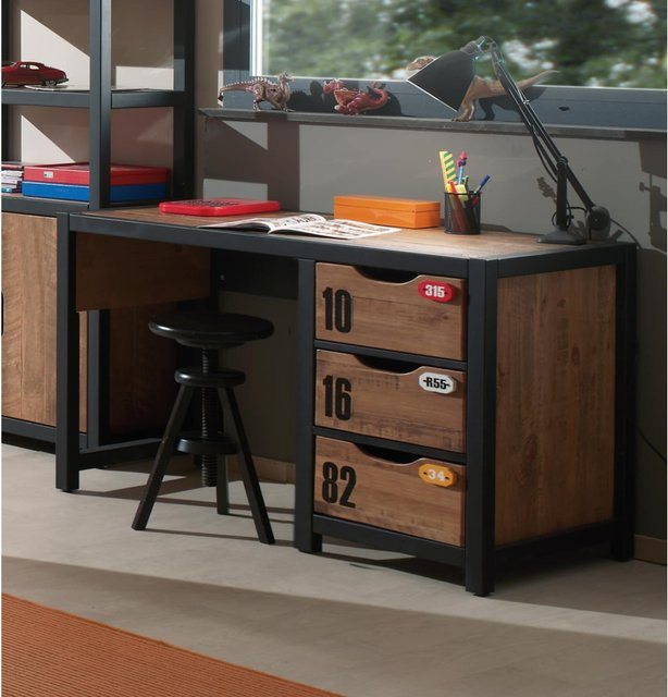 Vipack Schreibtisch Alex aus Kiefer gebürstet in Braun, B: 130 cm, T: 60 cm, H: 75 cm - Bild 1