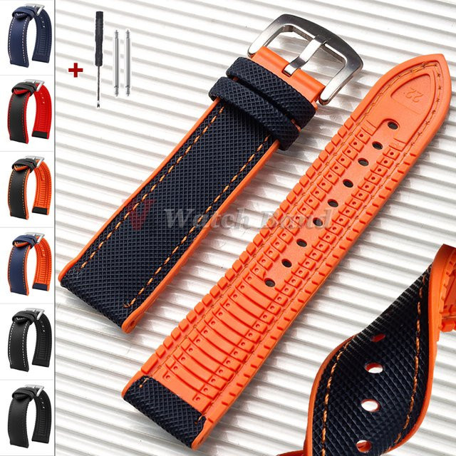 Uhrenarmband Silikon, Nylon-Segeltuch-Gummi-Hybrid, Orange Blau, Unisex - Bild 1