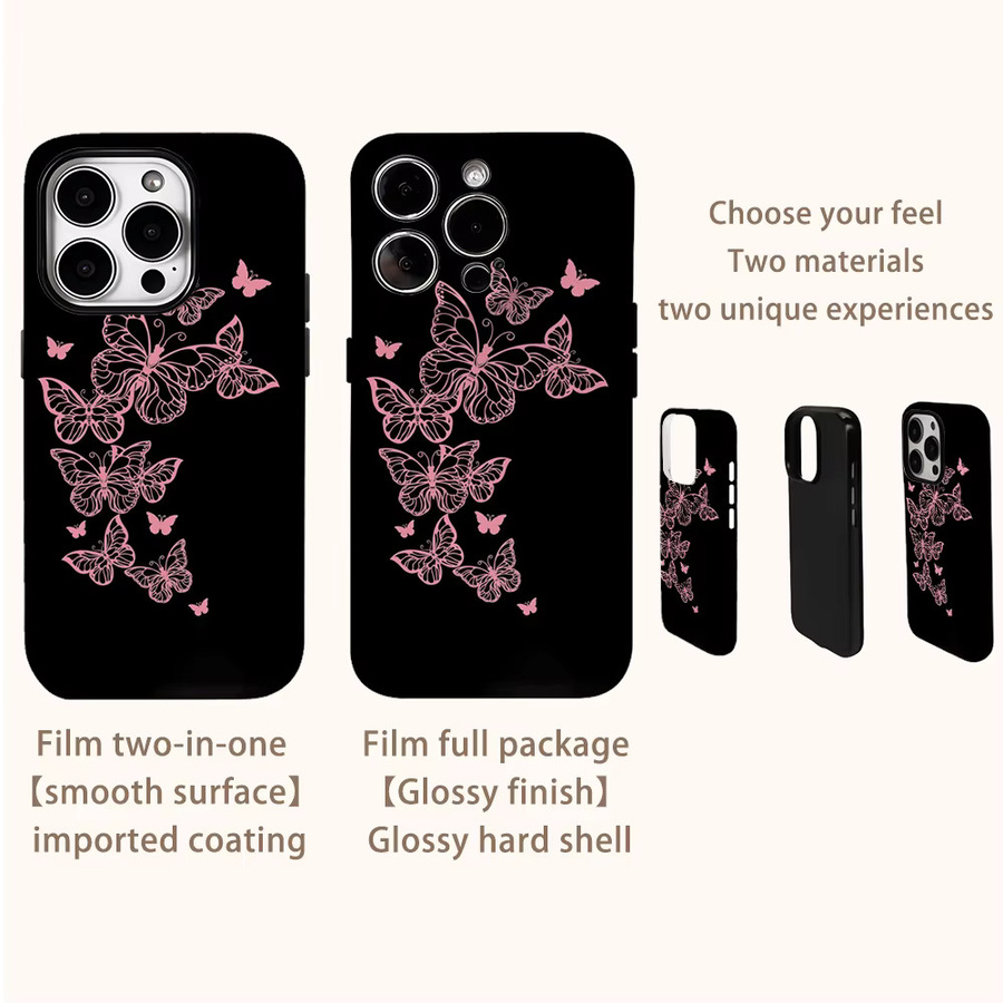 Potdemiel Schmetterlings-Handyhülle in Schwarz und Rosa für iPhone Modelle mit doppelschichtiger Rückseite - Bild 3
