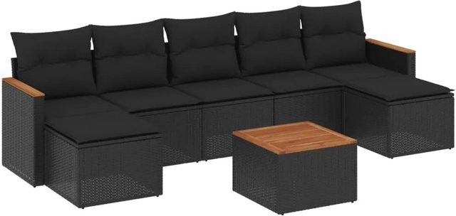 vidaXL 8-tlg Garten-Sofagarnitur aus Poly Rattan und Akazienholz in Schwarz mit Kissen Modell 200 - Bild 1