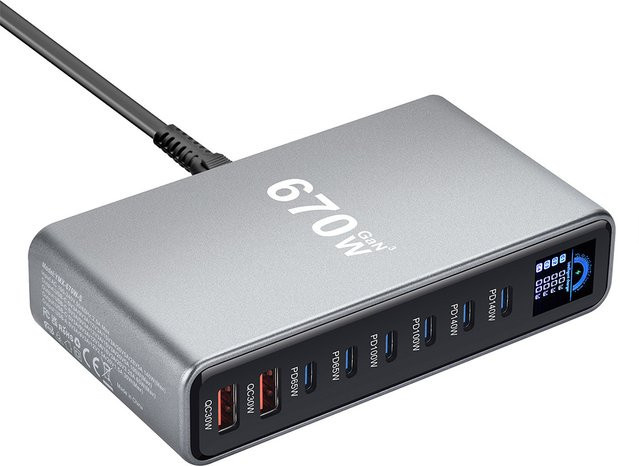 OEING USB-C GaN Desktop Ladestation 140W Multi-Port Schnellladegerät in Grau - Bild 1