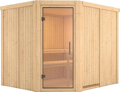 Karibu Sauna Haaspsalu für 4 Personen aus Fichte in Beige, B/T/H: 231 x 196 x 198 cm - Bild 1