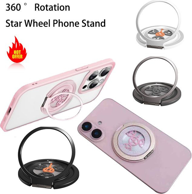 Magnetischer Telefonringhalter aus Aluminium in Grau, 360 Grad drehbarer Handyhalter mit MagSafe Kompatibilität für iPhone, Samsung und Xiaomi - Bild 1