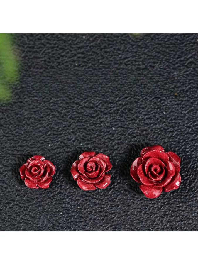 Ohrringe und Armbänder, Zinnober Jade Rose Blumenperlen, Unisex - Bild 3