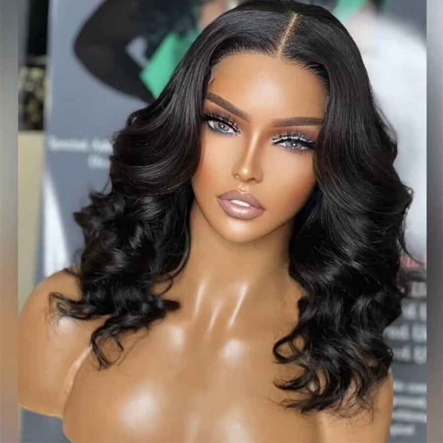 JAYCEE HAIR Wear and Go Echthaar-Perücke, gewellt, kurzer Bob, HD-Lace-Frontal, 180 % Dichte - Bild 4