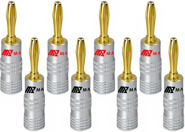 Matihur Bananenstecker 24K vergoldet mit Schraubverschluss für HiFi und Lautsprecher, 8 Stück, Farbe: Gold - Bild 1