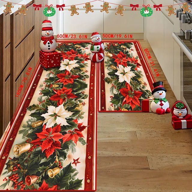 VIKAMA Weihnachts-Teppich-Set im amerikanischen Stil, bedruckter 2-teiliger Saugfähiger Teppich für Küche und Badezimmer zur Weihnachtsdekoration - Bild 1