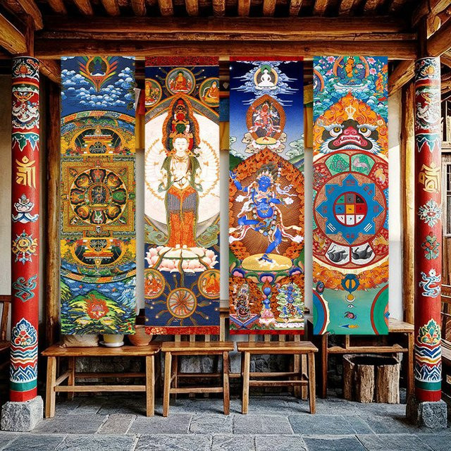 VIKAMA Buddha-Wandteppich, tibetische Thangka-Wanddekoration in Multicolour für dein Wohnzimmer oder Schlafzimmer - Bild 1