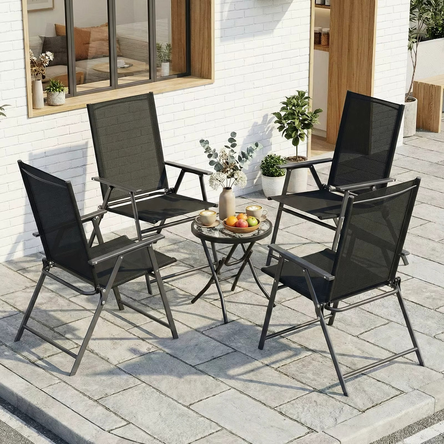 AuAg Klappbare Gartenstühle aus atmungsaktivem Textilene in Schwarz mit Metallrahmen und Armlehnen - Bild 2