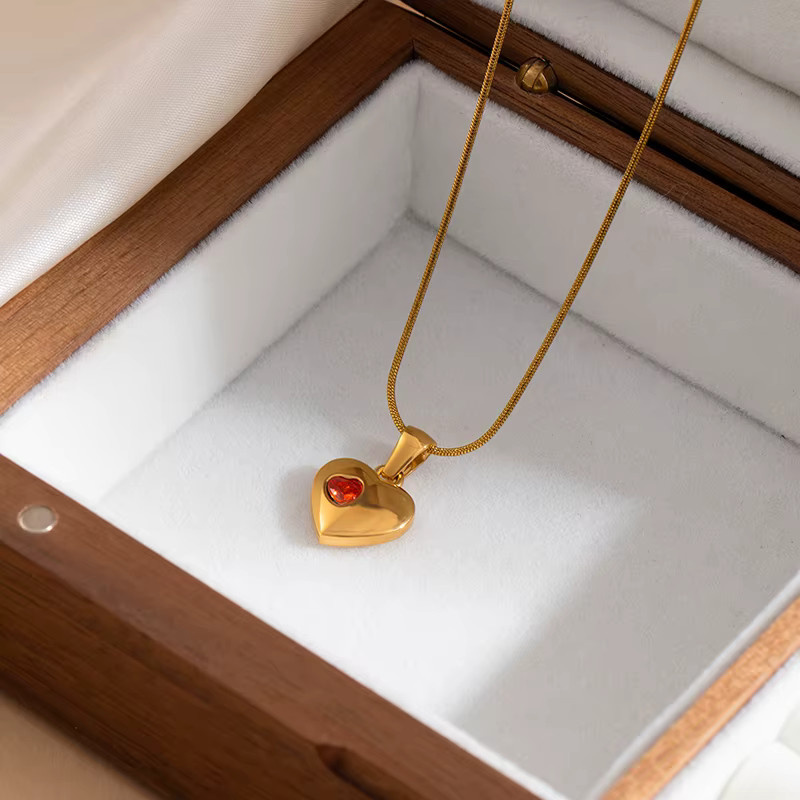 ANENJERY Halskette mit Herz Anhänger, Edelstahl, Zirkonia, Damen, Gold - Bild 3
