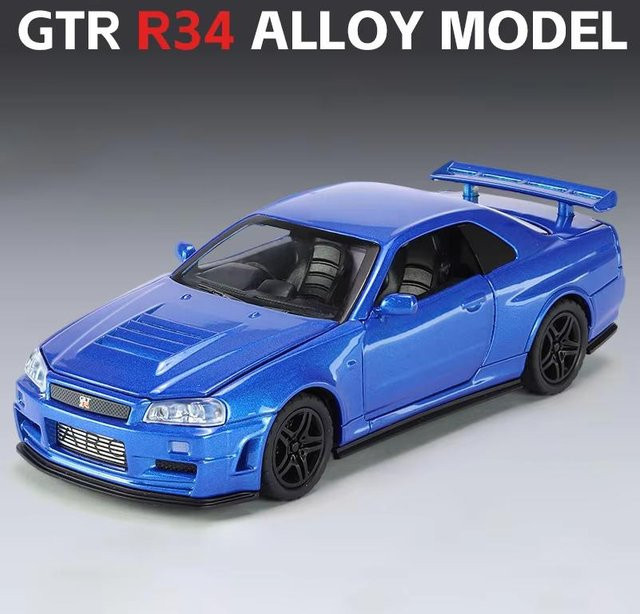 JJRC GTR R34 Sportwagenmodell, 1:32, Rennwagenmodell, mit Licht und Ton, blau - Bild 1