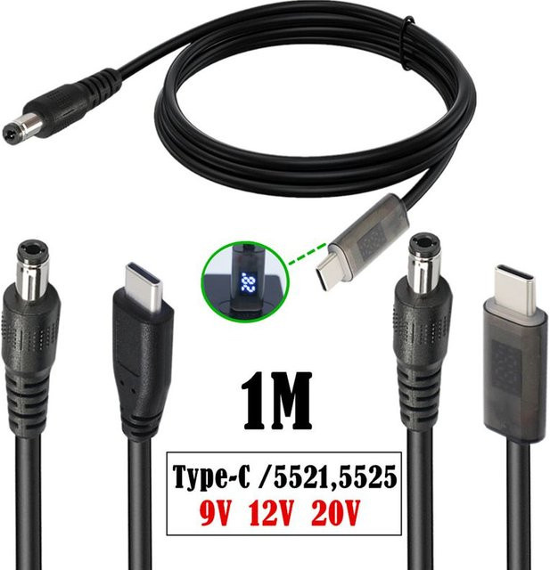 AXONUS USB-C auf DC Adapterkabel Set für Router und Modem, Schwarz, Länge: 1 m - Bild 1