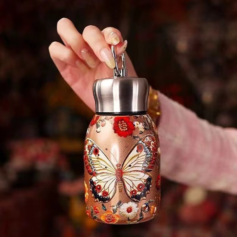 Edelstahl Thermos Tasse mit chinesischen Elementen, isolierter Kaffeebecher und auslaufsicherer Wasserflasche, 300 ml, Mehrfarbig - Bild 2