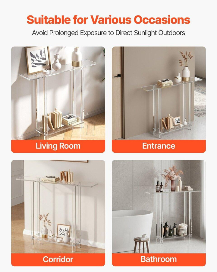 Moderner Acryl Konsolentisch von Buying Solutions, MB, 2-stufiger rechteckiger Schreibtisch mit offener Ablage, Transparent, B/T/H: 100 x 19,3 x 80 cm - Bild 2