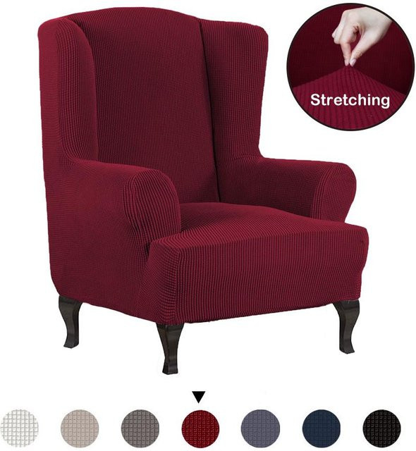 Cozy Up Home Ohrensessel-Schonbezug in Rot mit Karomuster aus Jacquard-Stretch-Material, B: 91,4 cm, T: 81,3 cm, H: 114,3 cm - Bild 1