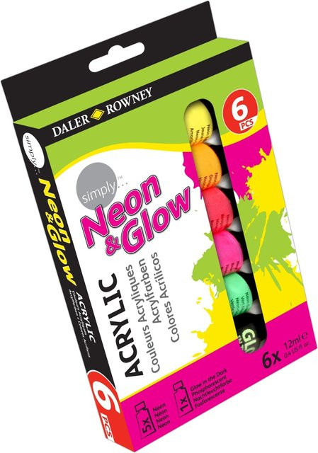 Daler-Rowney Simply Aluminium Acryl-Tuben 6er-Set Neon Multicolor, je 12 ml - Bild 1