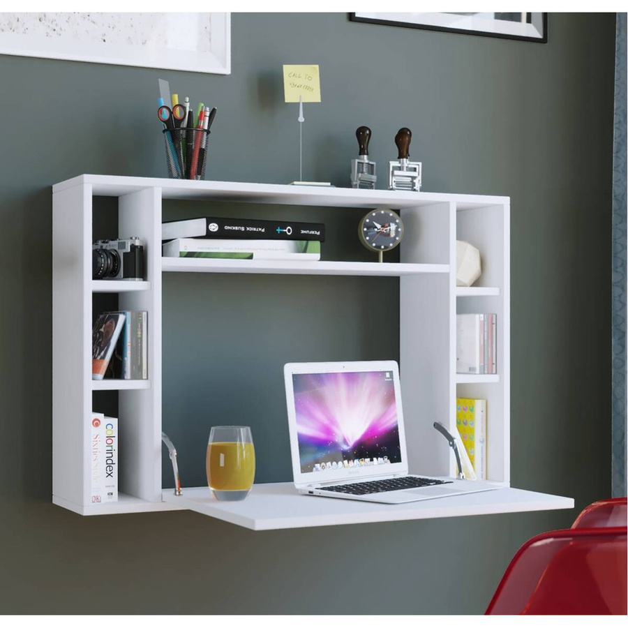 Wandschreibtisch Wandila von VCM in Weiß mit ausklappbarer Tischplatte und 7 Ablagefächern, B: 90 cm, H: 60 cm, T: 20/67 cm - Bild 3