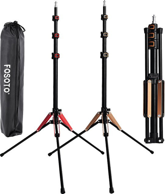 Fosoto FT-195 Professionelles Kamera-Stativ mit 1/4 Zoll Schraube für LED-Video-Lichter und 18 Zoll Ringlichter in Schwarz - Bild 1