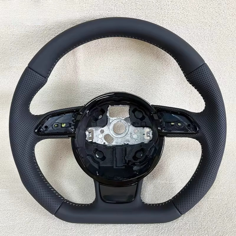 Audi Flachboden-Lenkrad aus perforiertem Leder in Schwarz für A3, A4, A5, Q3, Q5, Q7 und R8 - Bild 1