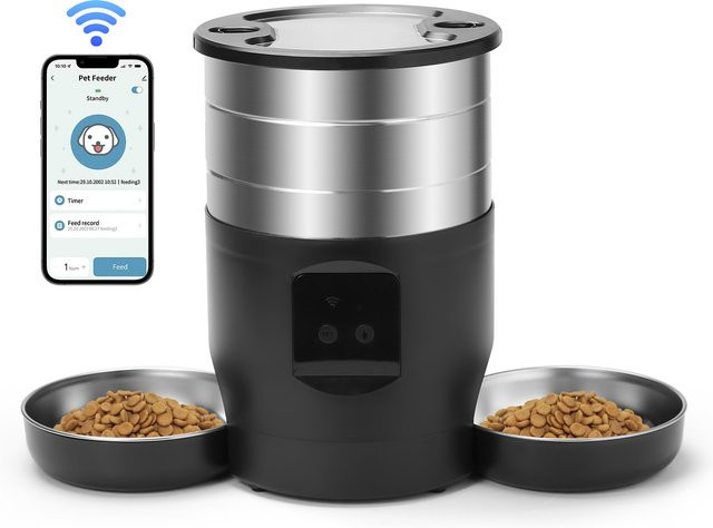 ZYfeeder WLAN-Futterspender für Katzen und Hunde, 4,5 l, Weiß, mit zwei Edelstahlschüsseln - Bild 1