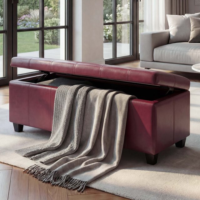 MCW Aufbewahrungstruhe Sitzbank Arezzo aus Leder und Kunstleder in Rot, B/T/H: 112 x 45 x 45 cm - Bild 1