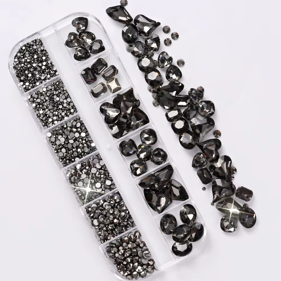 Nail Art Strasssteine Schwarz, Glänzend, Herz Runde Quadratische Steine - Bild 6