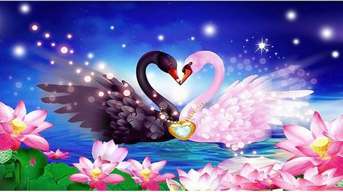 FIYO Diamond Painting Set Schwanen-Motiv als 5D Mosaik-Stickerei in Mehrfarbig, B x H: 20 x 30 cm - Bild 1
