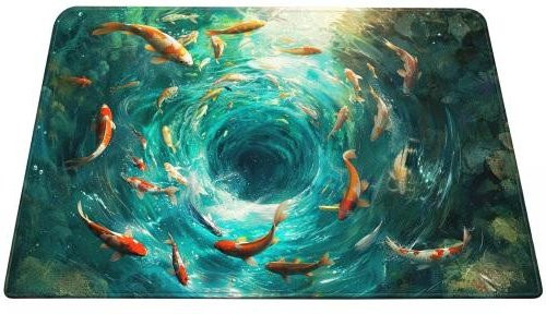 3D Optische Illusion Teppich mit Teichfisch-Motiv, Saugfähige Fußmatte aus Polyester, Farbe: Blau, B/T: 60 x 40 cm - Bild 1